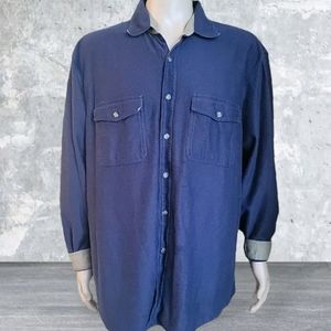 Vintage LL Bean Shirt Mens XL Blue Cotton Textured Button-Up Outdoor Heavyweight
